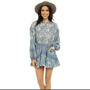 Free People Sun Print Dress In Washed Blue